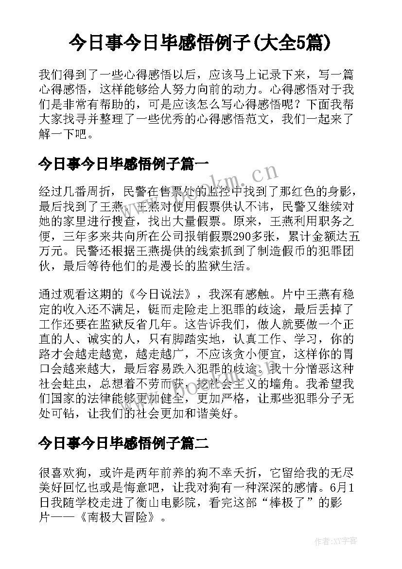 今日事今日毕感悟例子(大全5篇)