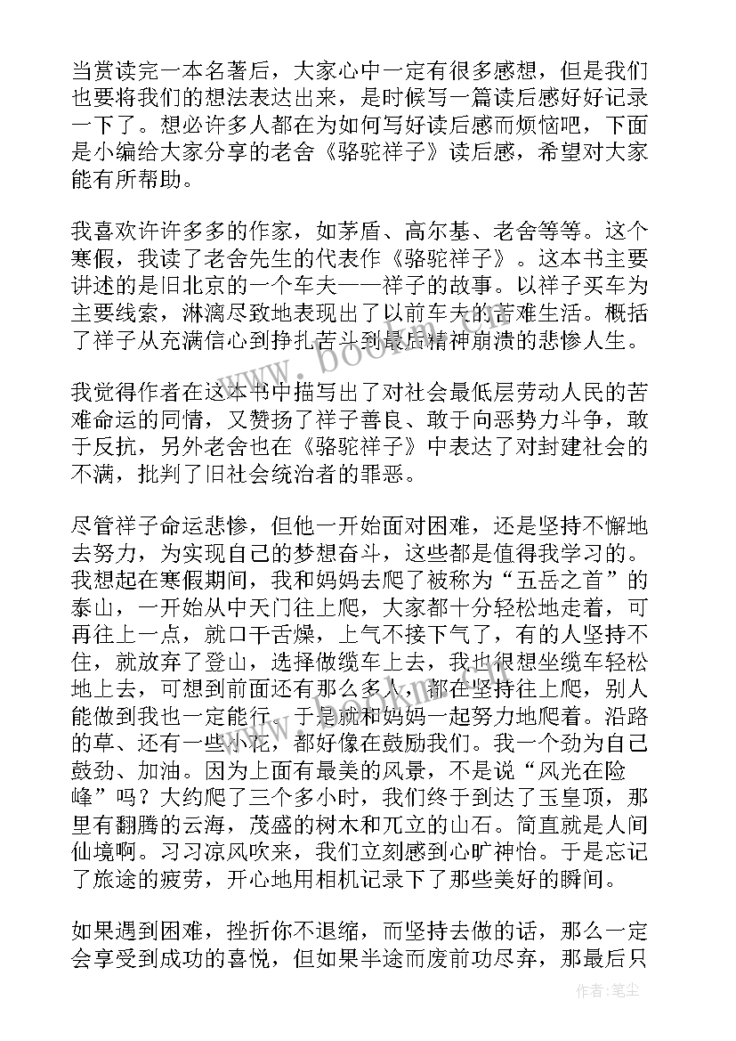 最新老舍骆驼祥子读后感初一(优秀5篇)