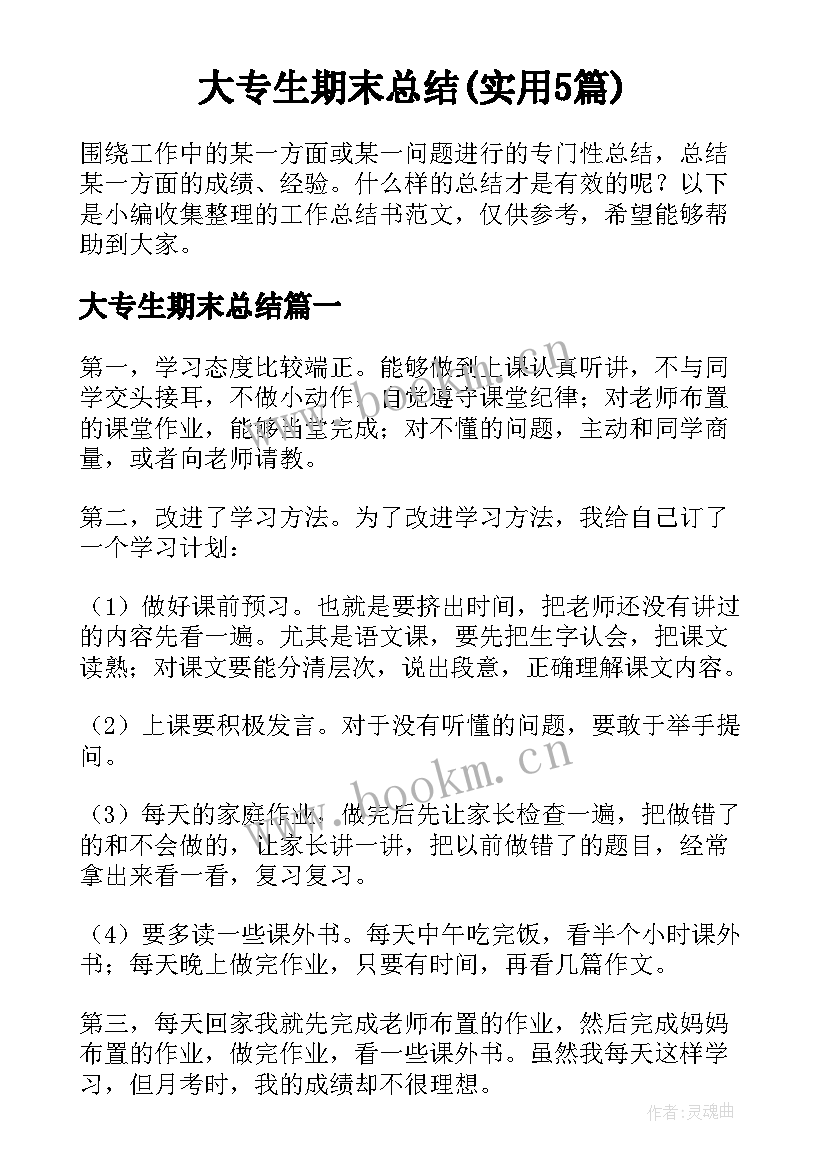 大专生期末总结(实用5篇)