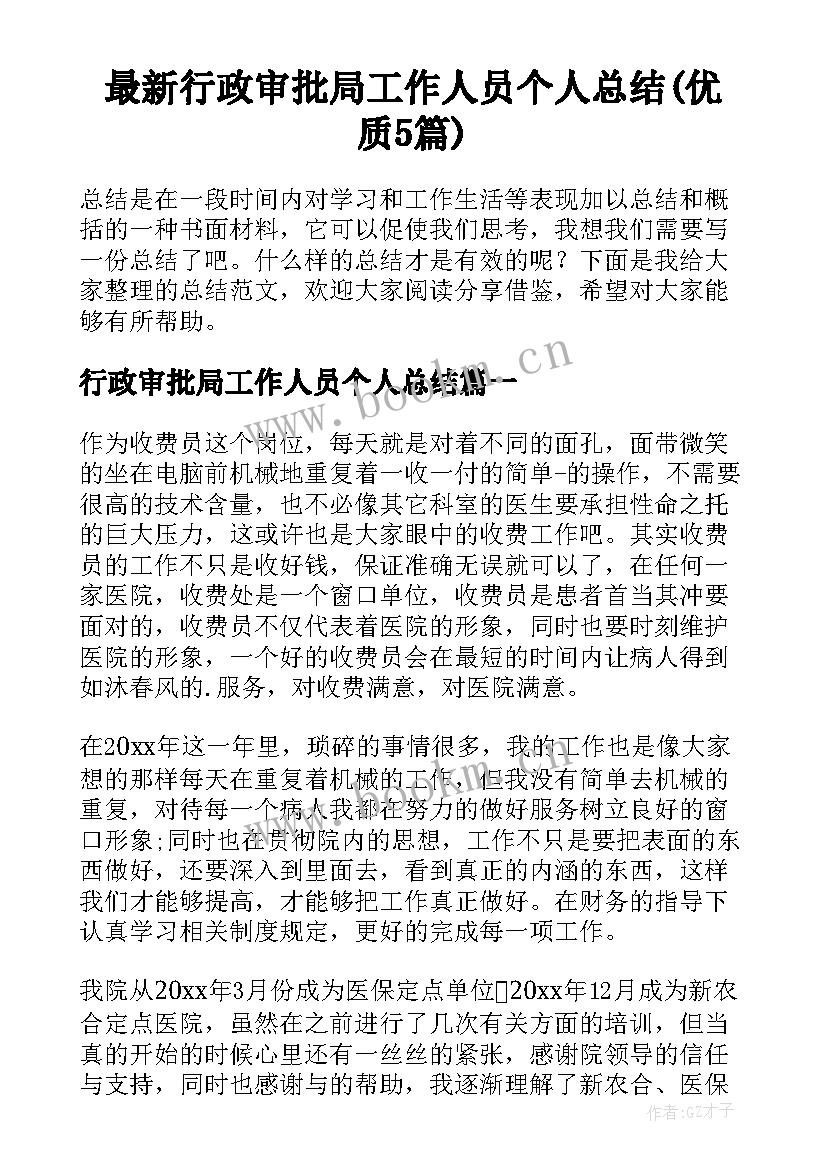 最新行政审批局工作人员个人总结(优质5篇)