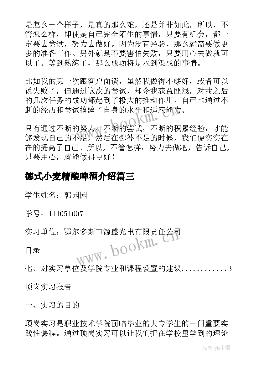 最新德式小麦精酿啤酒介绍 会计实习月报告(通用5篇)