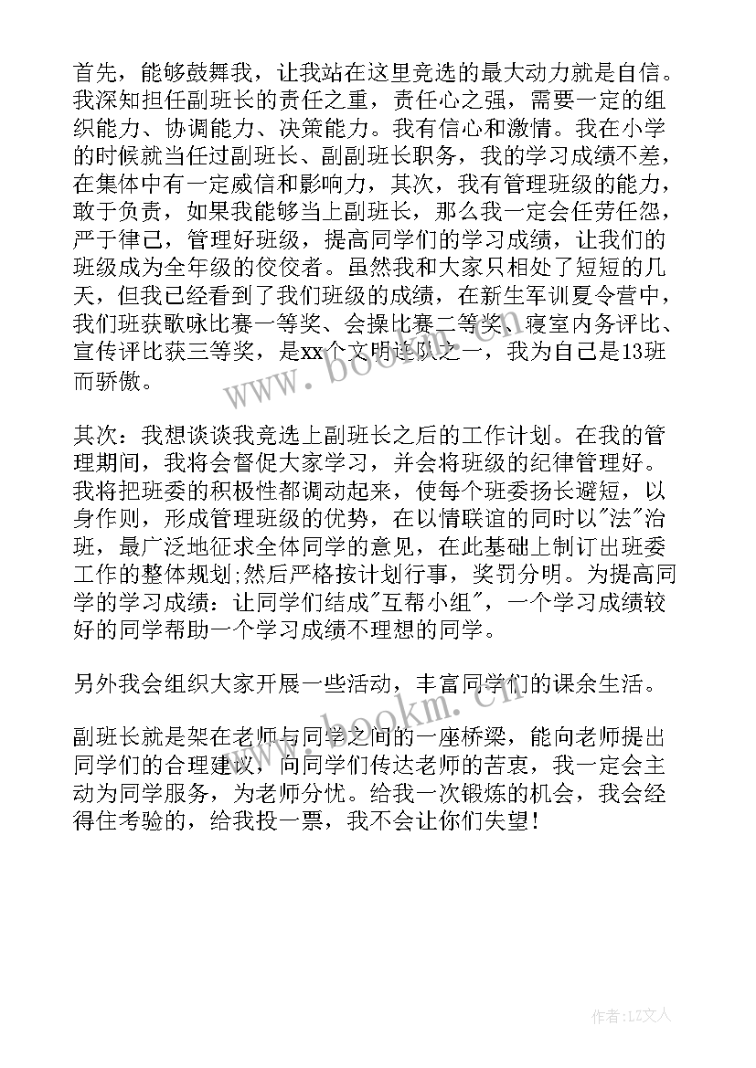 2023年小学生竞选副班长的演讲稿三年级(汇总6篇)