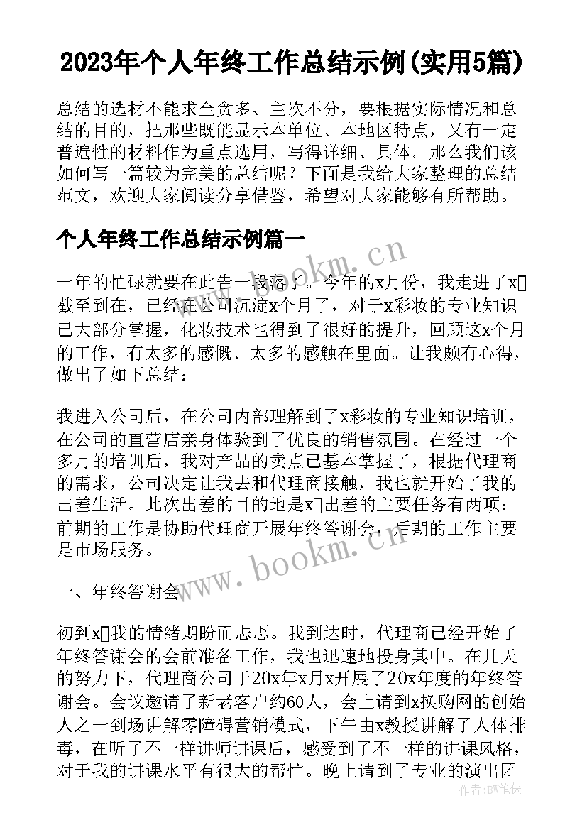 2023年个人年终工作总结示例(实用5篇)