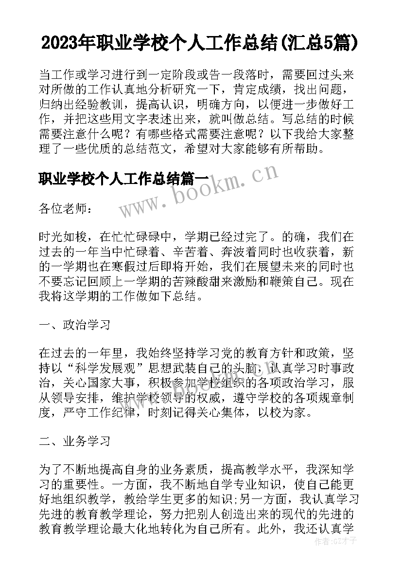 2023年职业学校个人工作总结(汇总5篇)