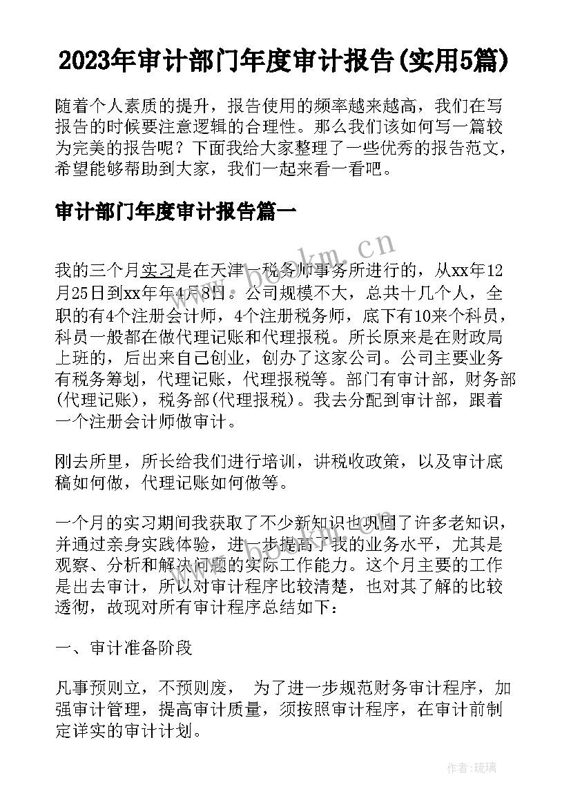 2023年审计部门年度审计报告(实用5篇)