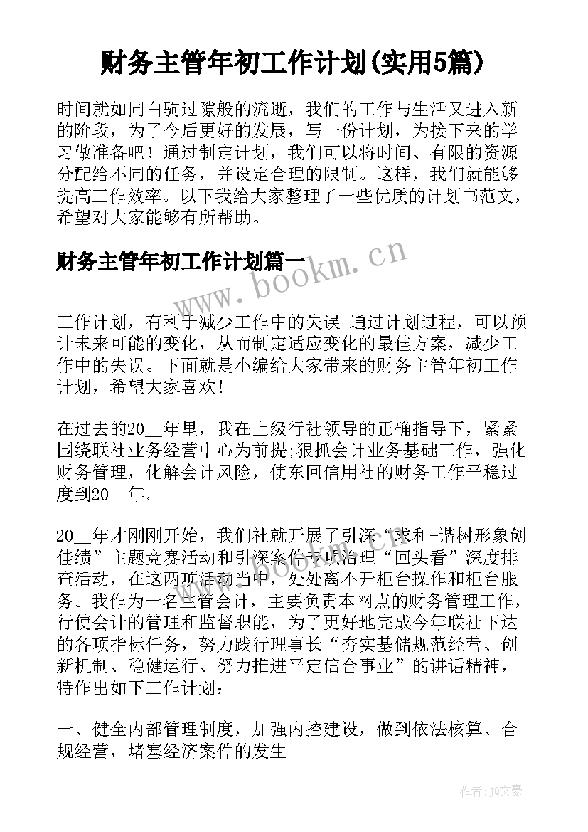 财务主管年初工作计划(实用5篇)