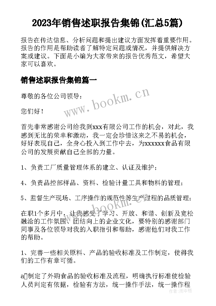 2023年销售述职报告集锦(汇总5篇)