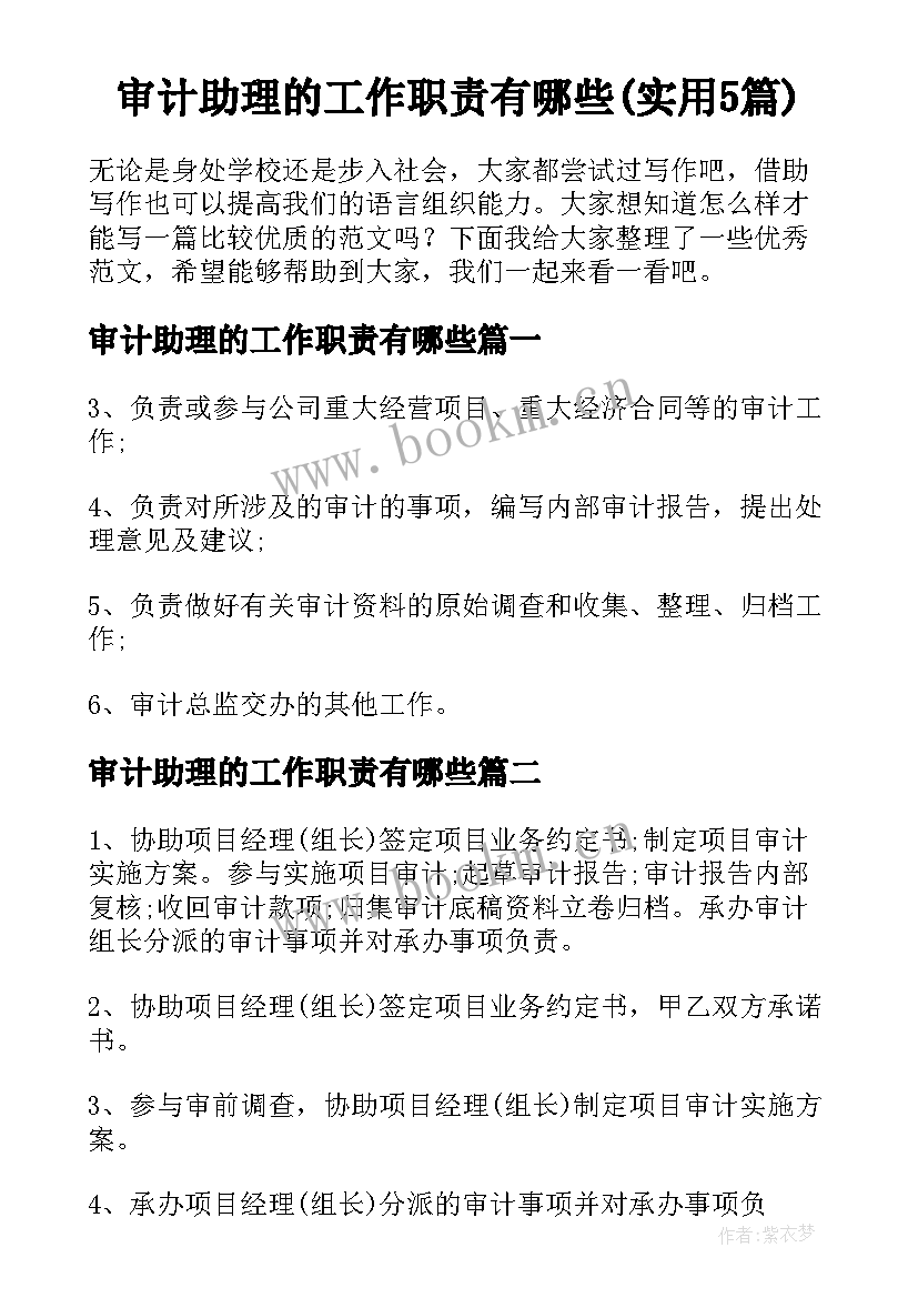 审计助理的工作职责有哪些(实用5篇)