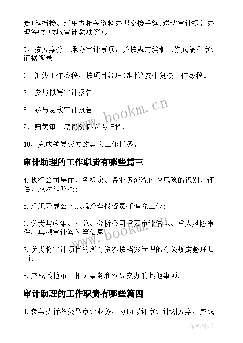 审计助理的工作职责有哪些(实用5篇)