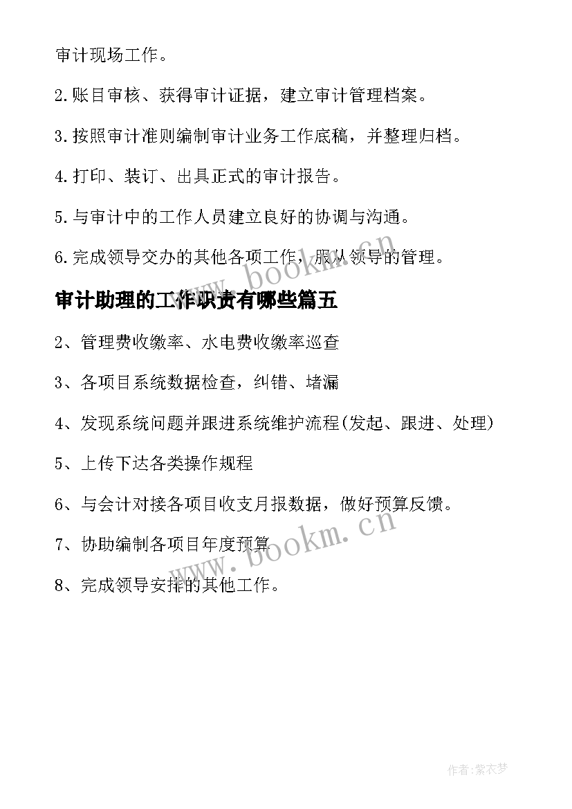 审计助理的工作职责有哪些(实用5篇)