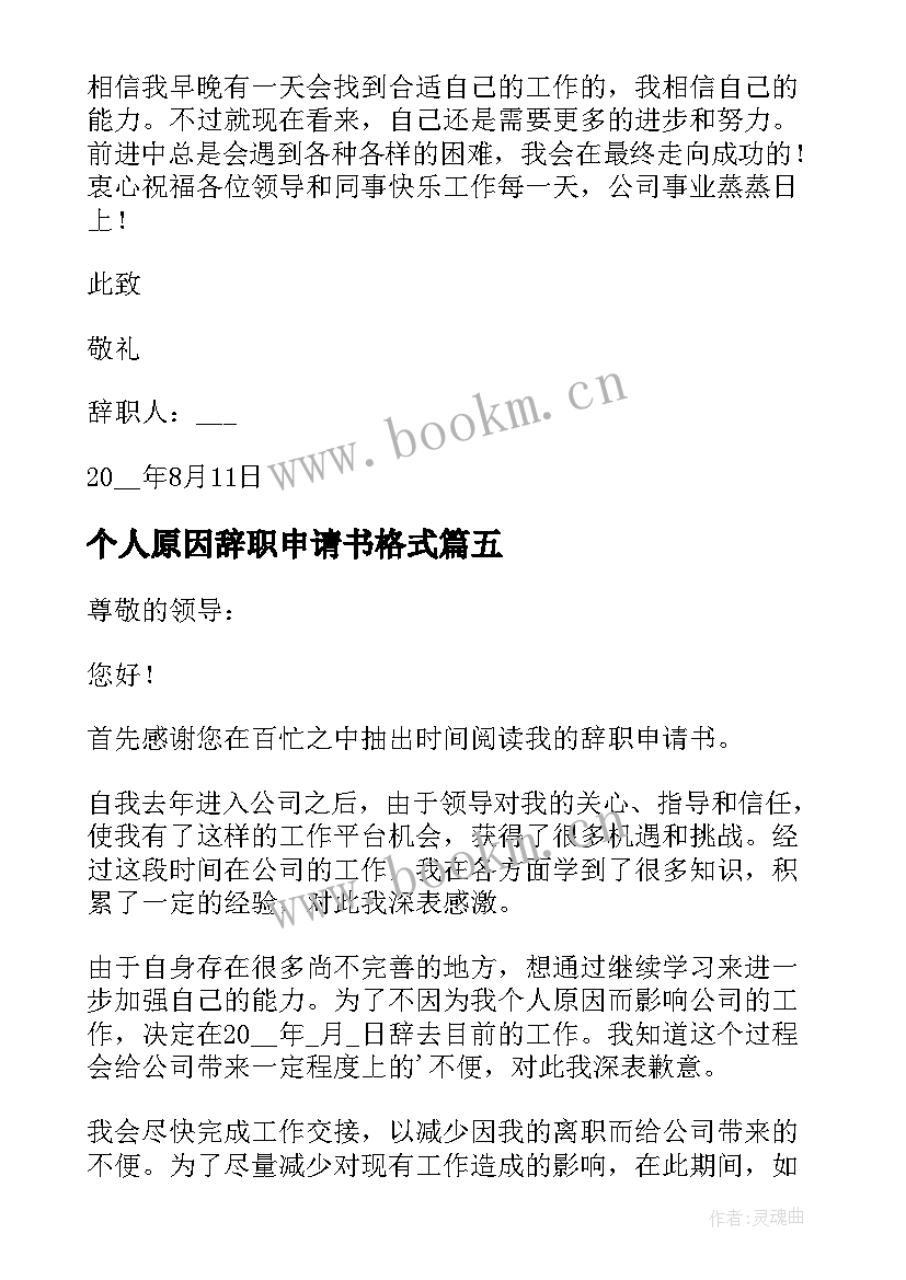 2023年个人原因辞职申请书格式 正规辞职书面申请书格式(汇总5篇)