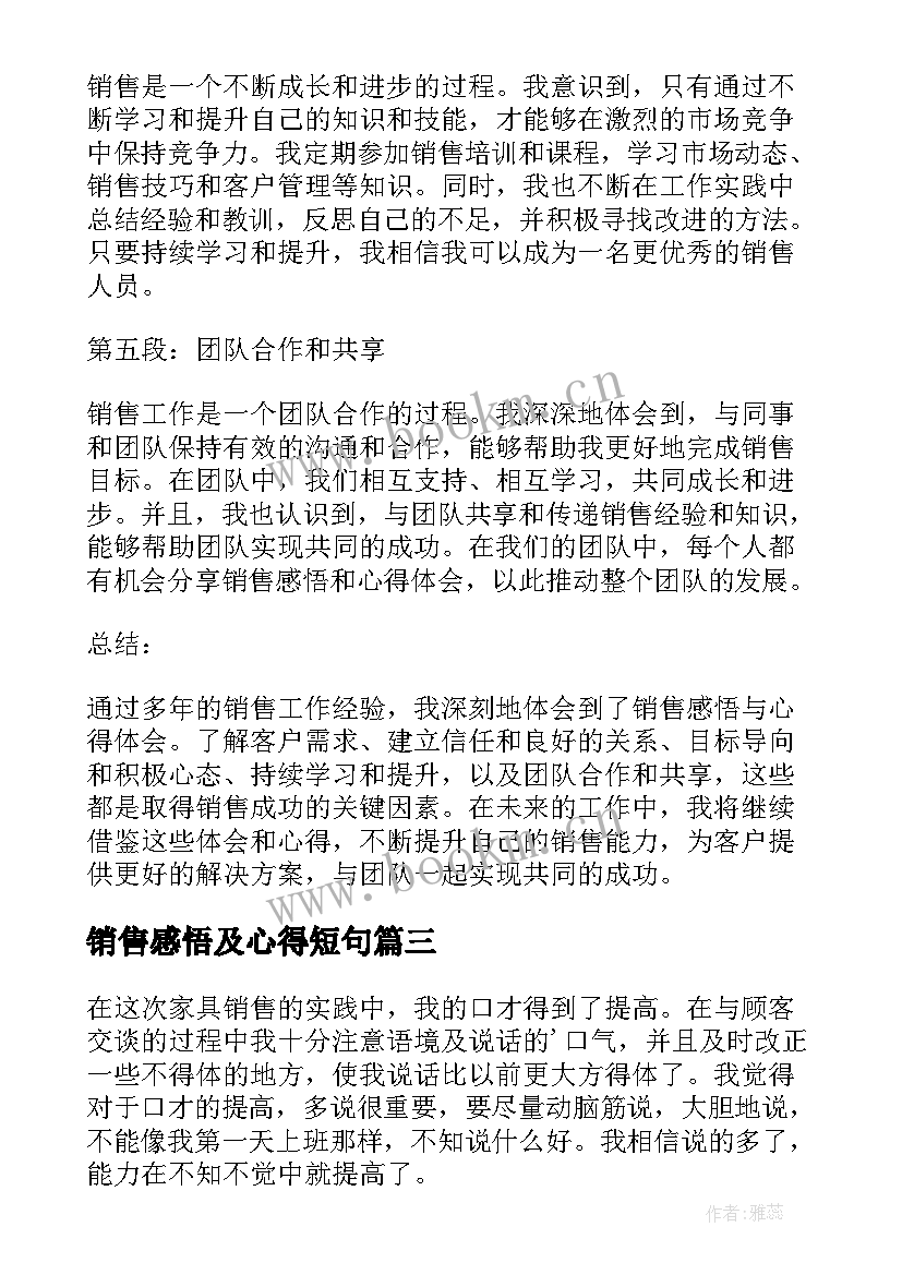 2023年销售感悟及心得短句(汇总5篇)