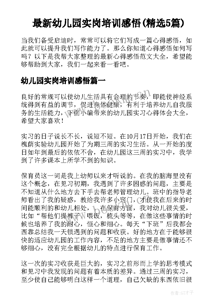 最新幼儿园实岗培训感悟(精选5篇)