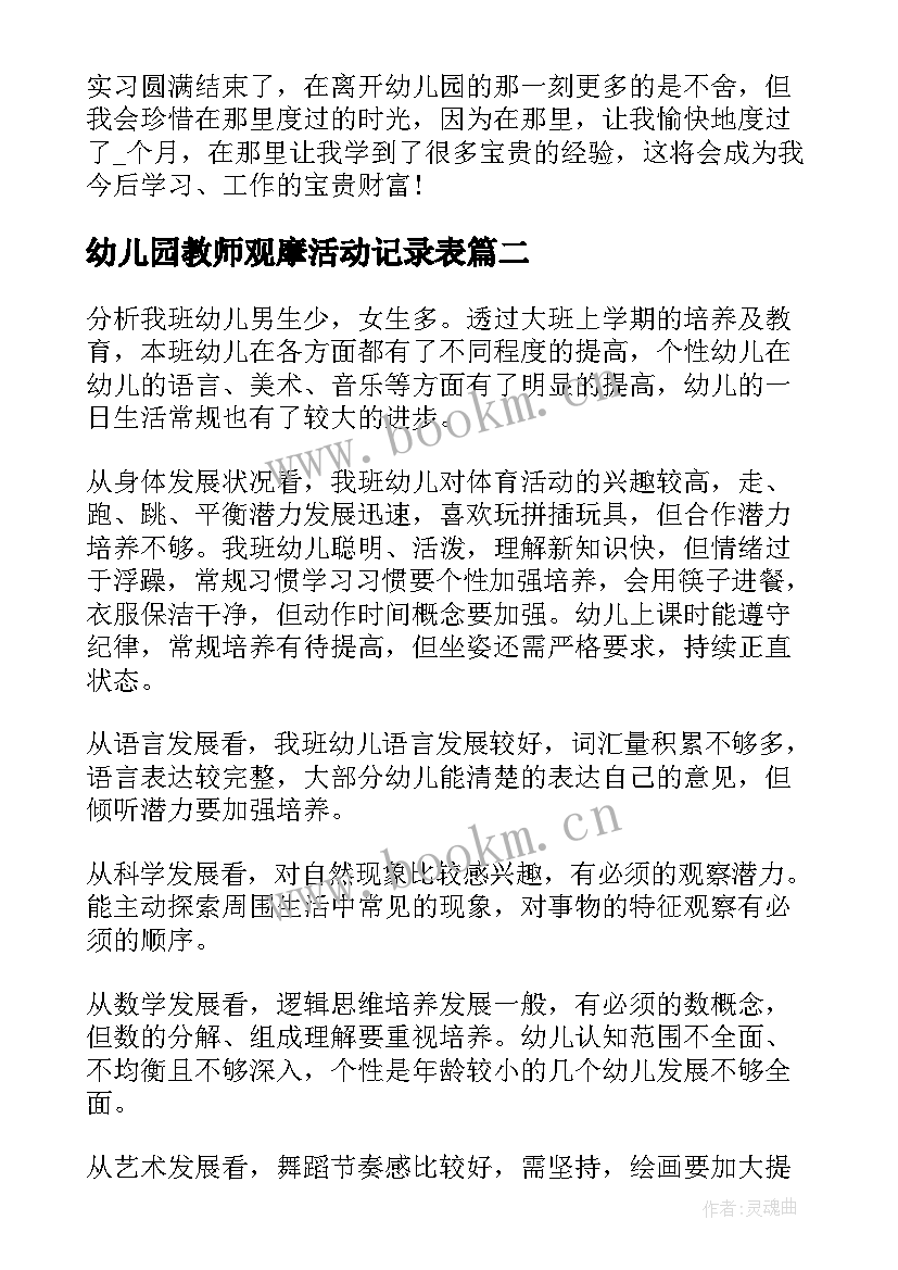 幼儿园教师观摩活动记录表 幼儿园教师观摩活动总结(实用5篇)