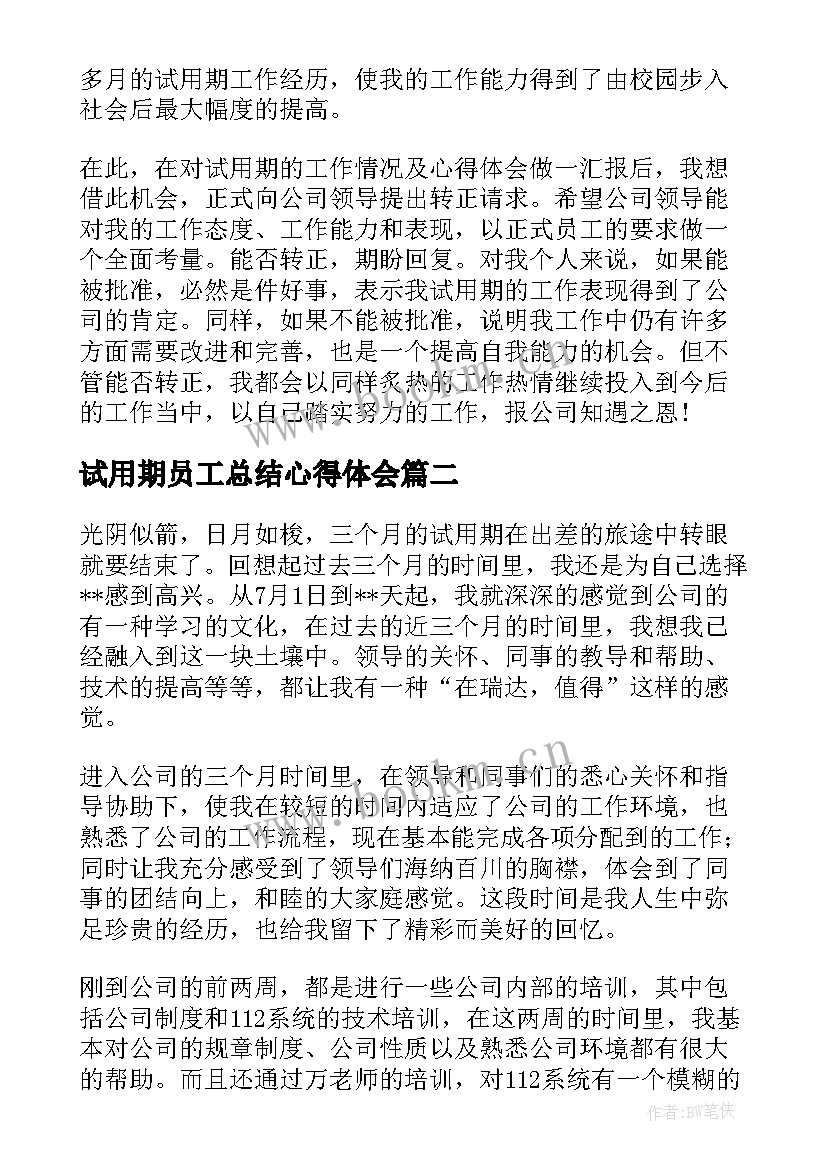 2023年试用期员工总结心得体会(精选5篇)