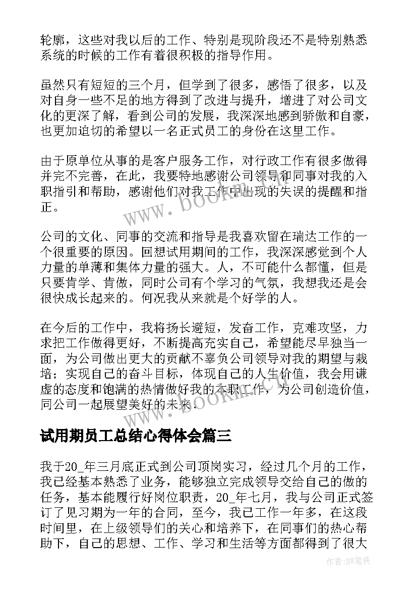 2023年试用期员工总结心得体会(精选5篇)