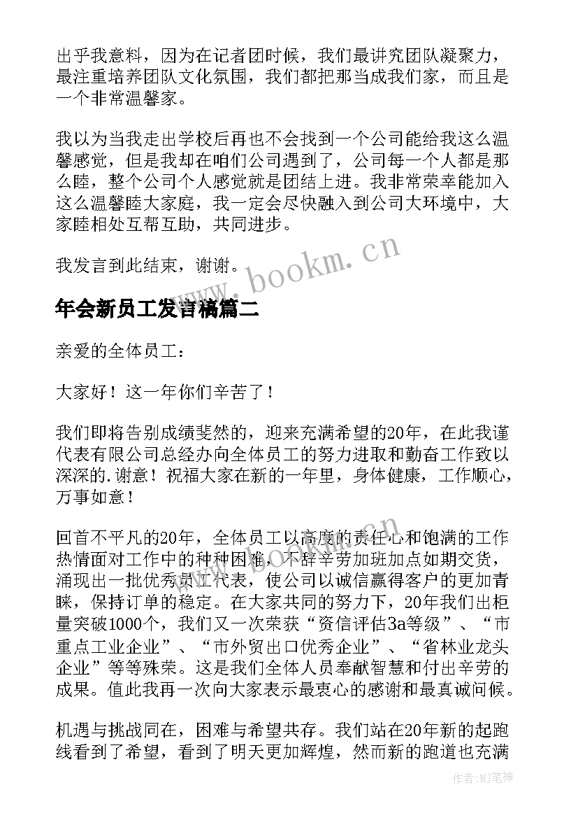 年会新员工发言稿(大全9篇)