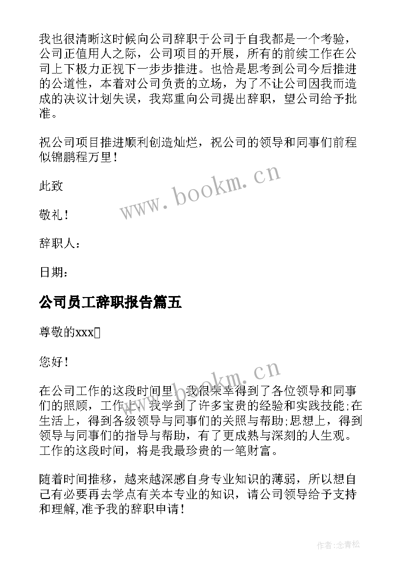 最新公司员工辞职报告(大全10篇)