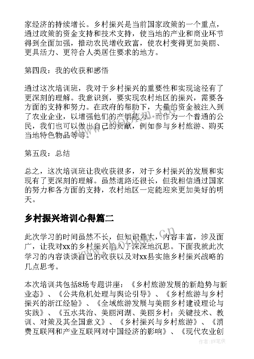 最新乡村振兴培训心得 培训班心得体会乡村振兴(大全6篇)