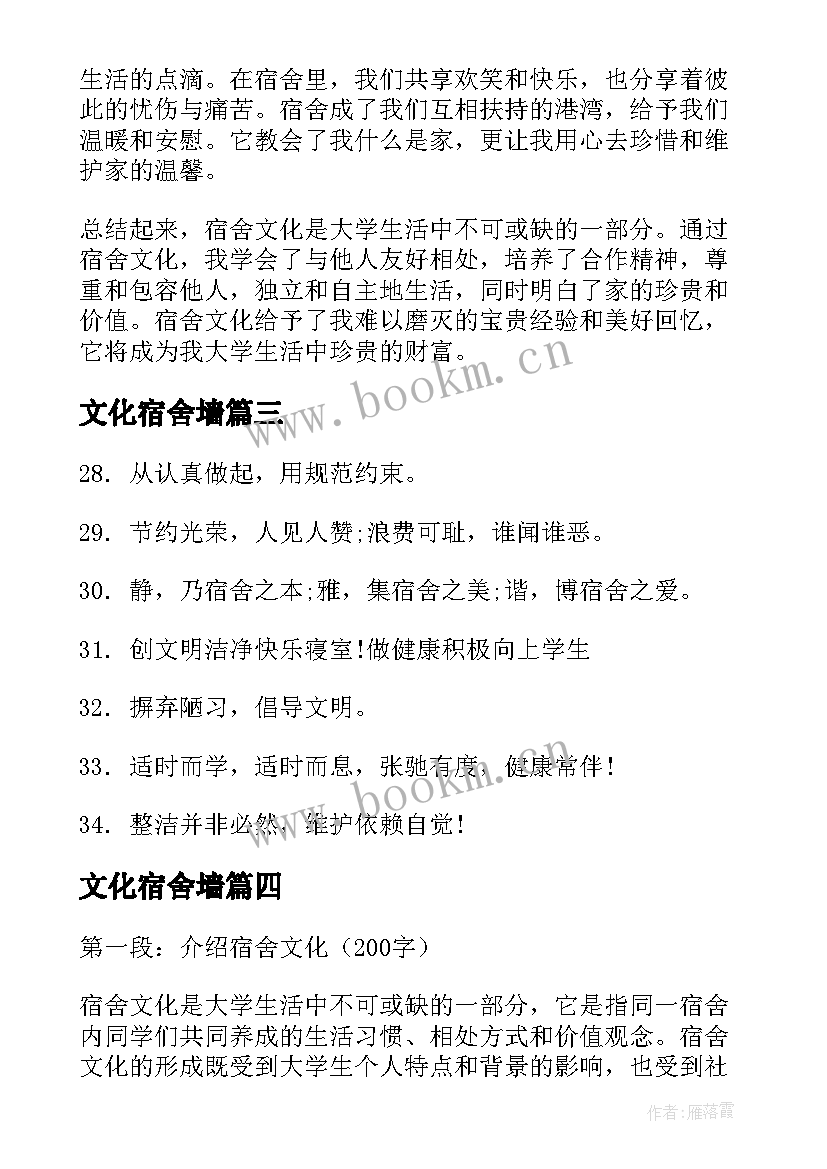 2023年文化宿舍墙 宿舍文化心得体会(模板6篇)