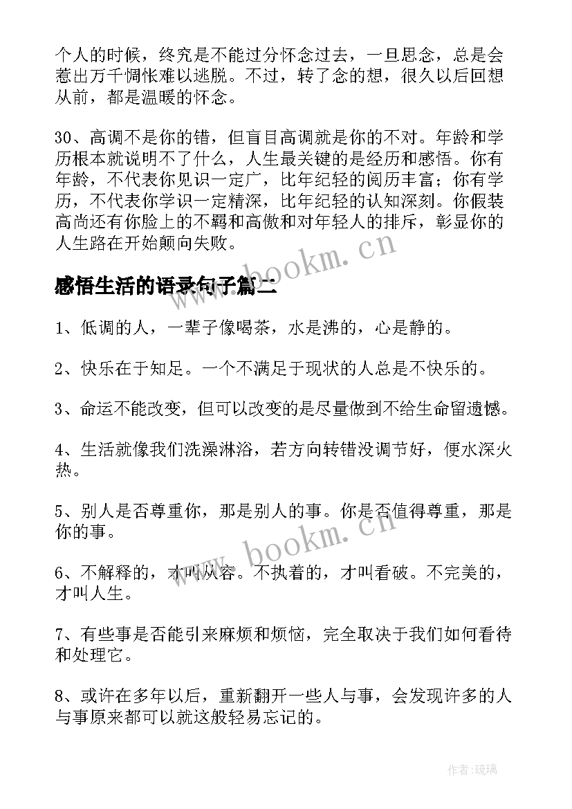 最新感悟生活的语录句子(模板5篇)