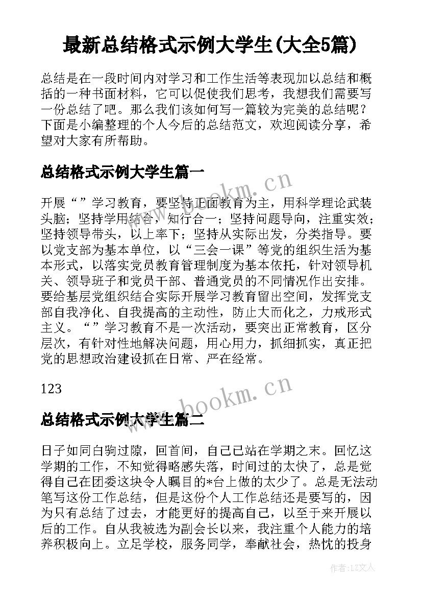 最新总结格式示例大学生(大全5篇)