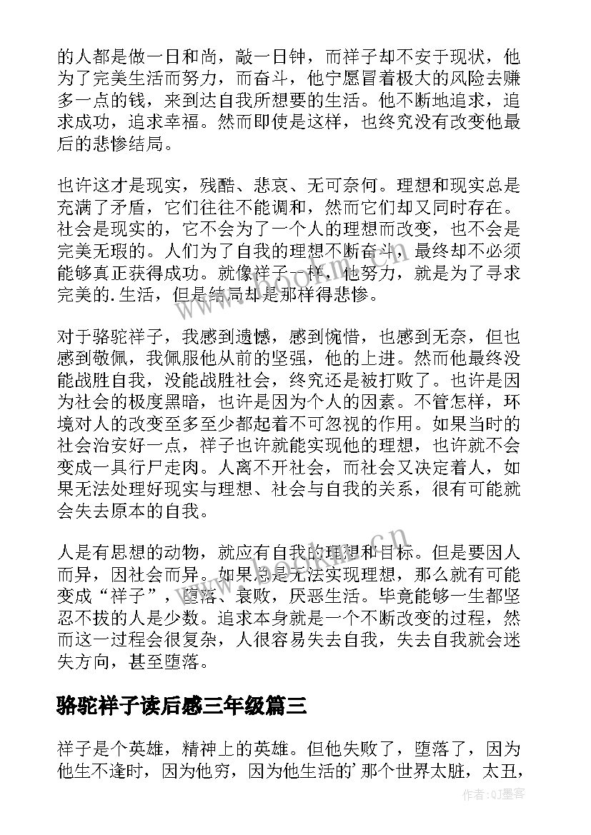 最新骆驼祥子读后感三年级(汇总5篇)