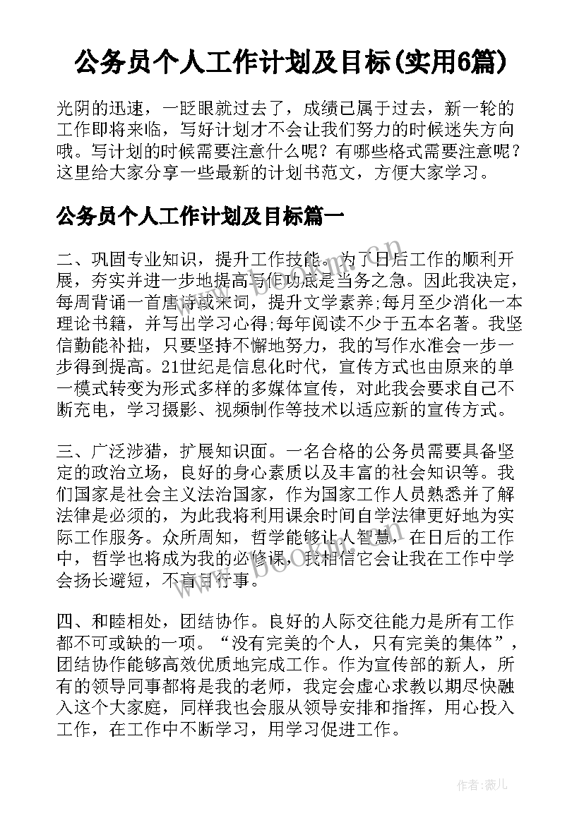 公务员个人工作计划及目标(实用6篇)