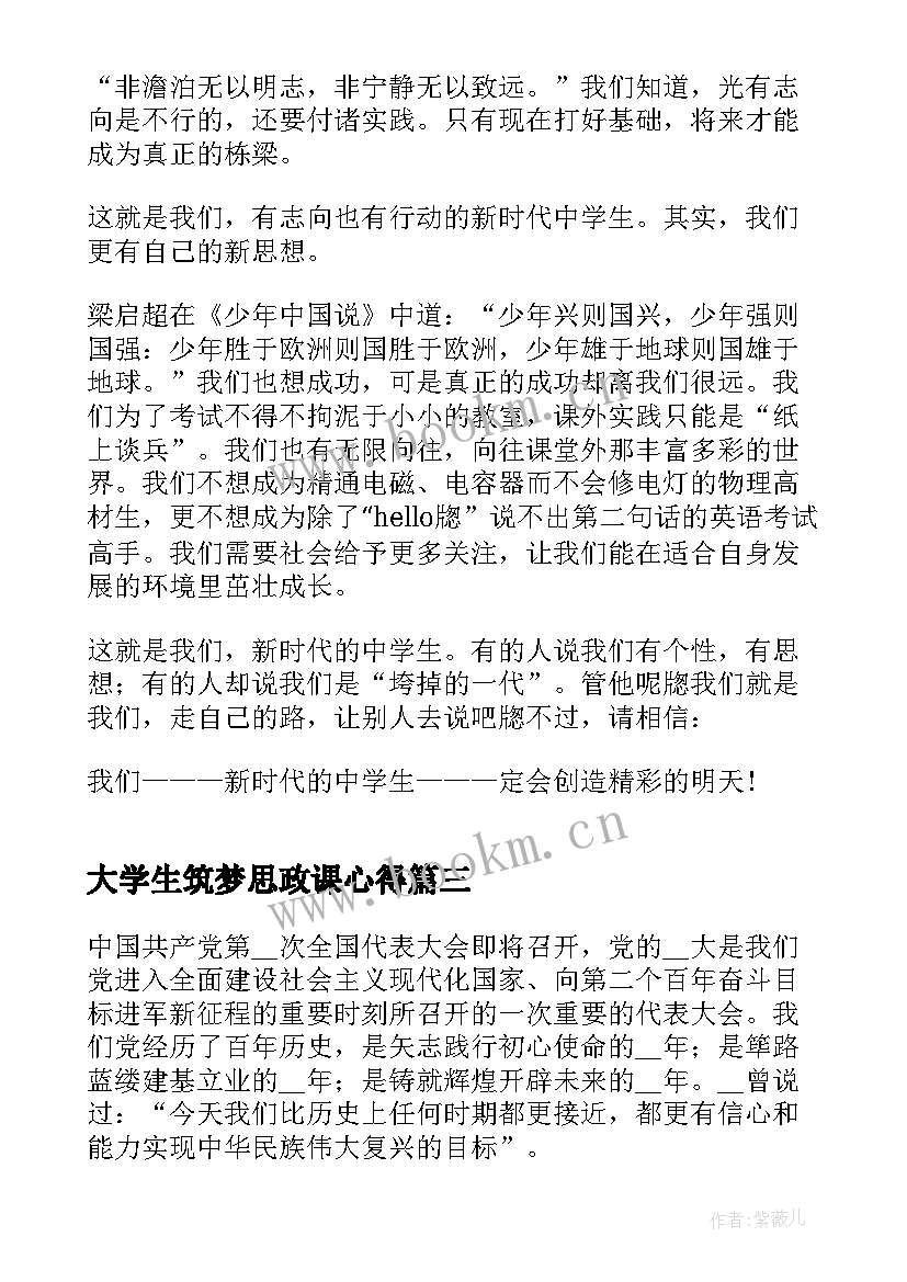 最新大学生筑梦思政课心得(实用5篇)