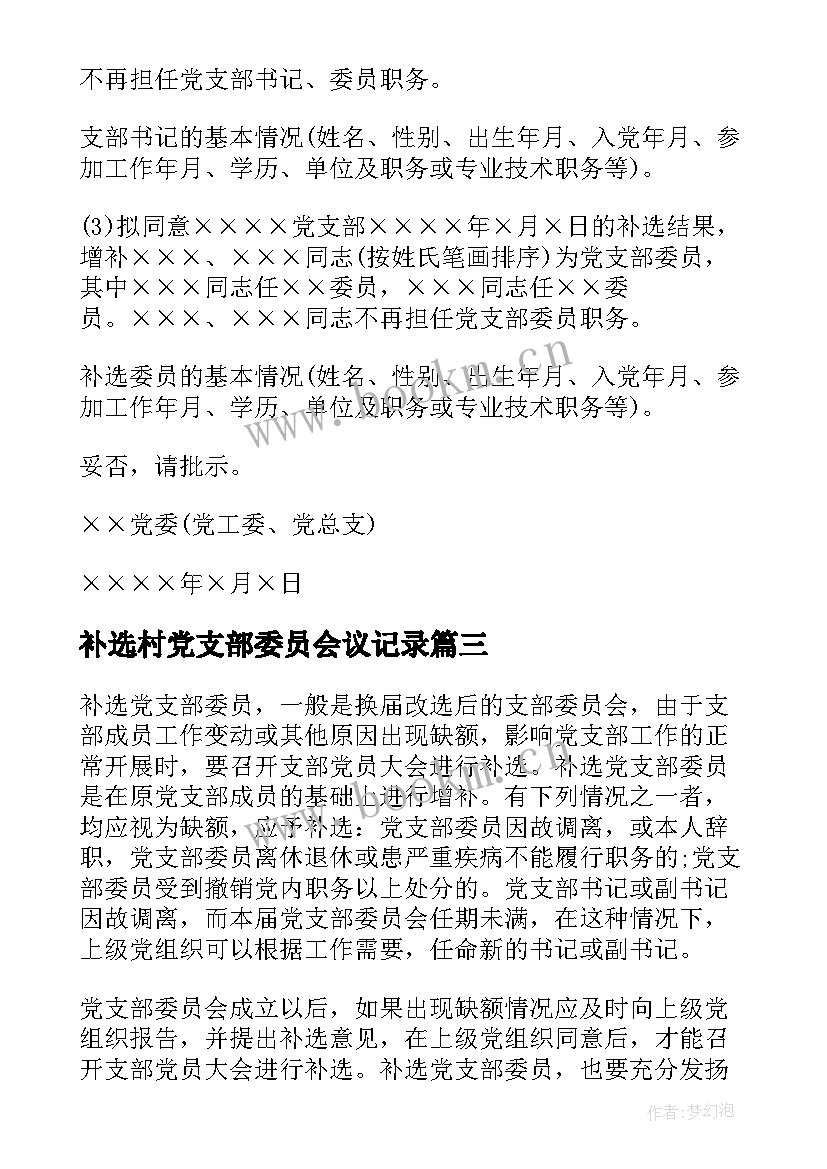 补选村党支部委员会议记录 增补选党支部委员的工作程序十(优质5篇)