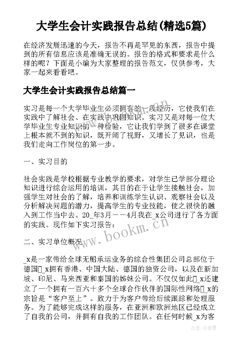 大学生会计实践报告总结(精选5篇)