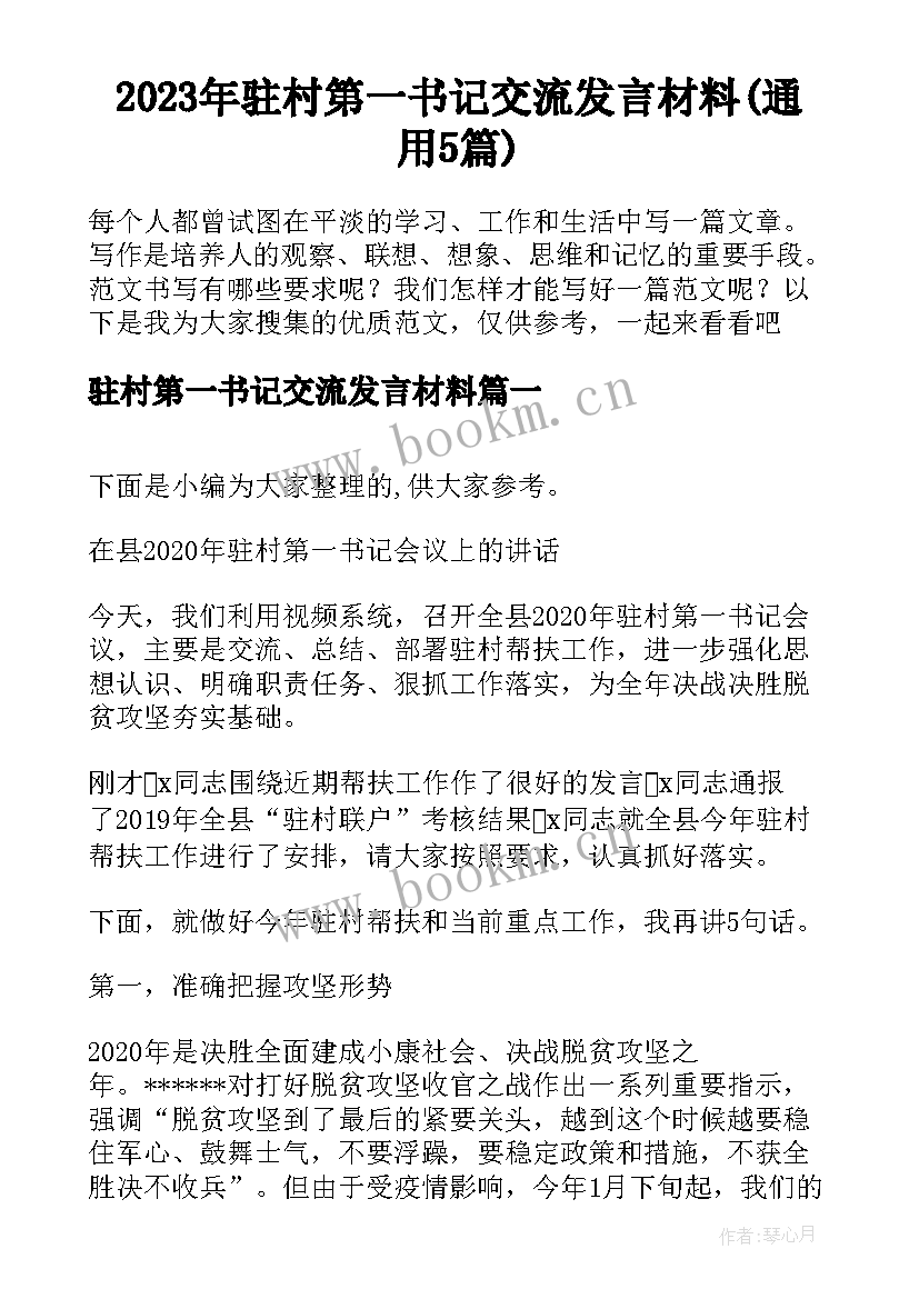 2023年驻村第一书记交流发言材料(通用5篇)