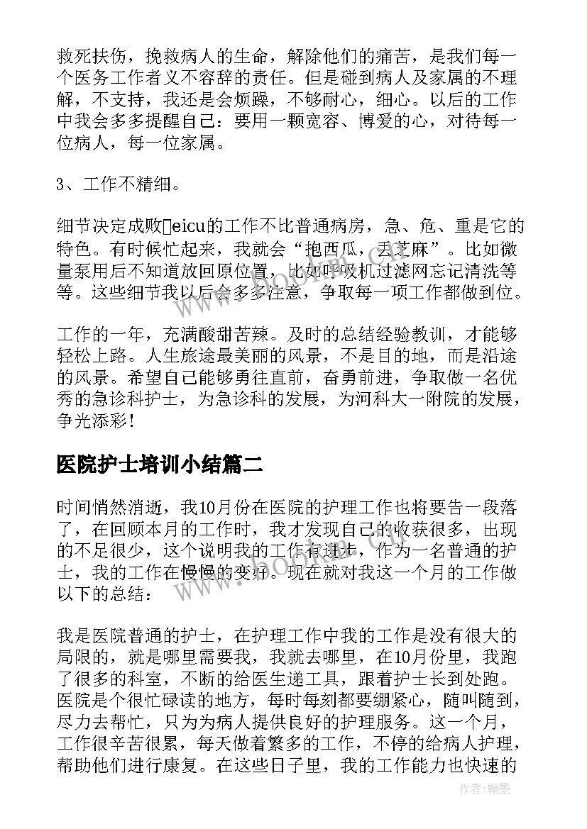 2023年医院护士培训小结 护士医院个人工作总结(模板10篇)