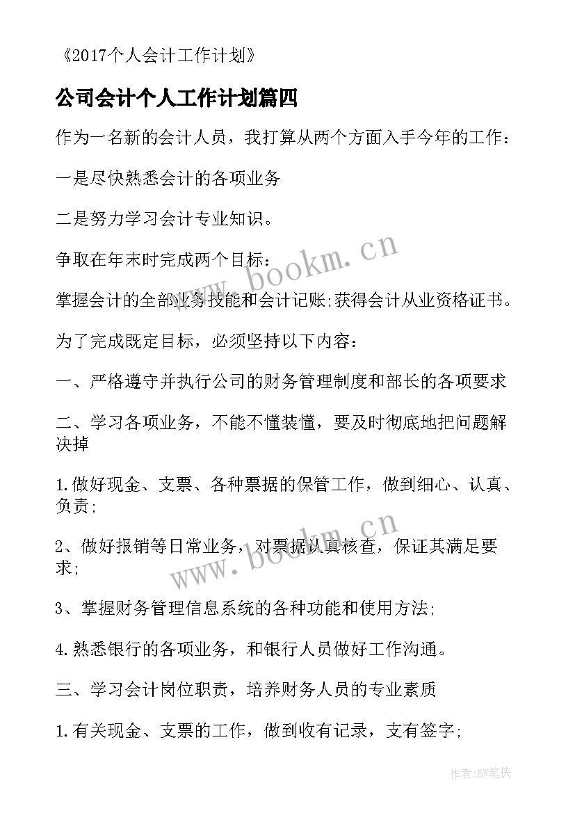 公司会计个人工作计划(优质5篇)