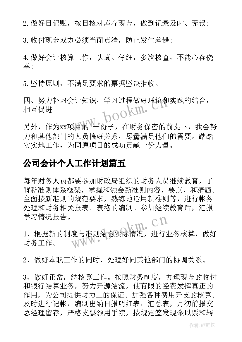 公司会计个人工作计划(优质5篇)