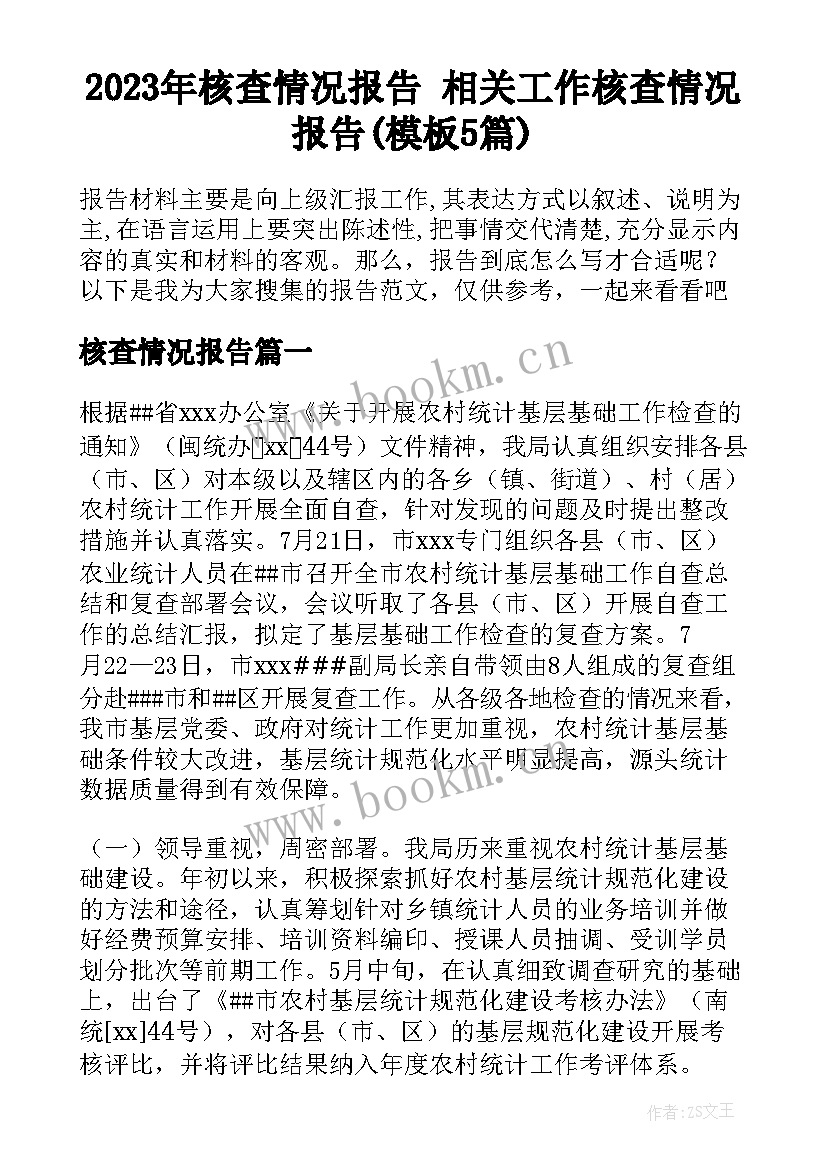 2023年核查情况报告 相关工作核查情况报告(模板5篇)