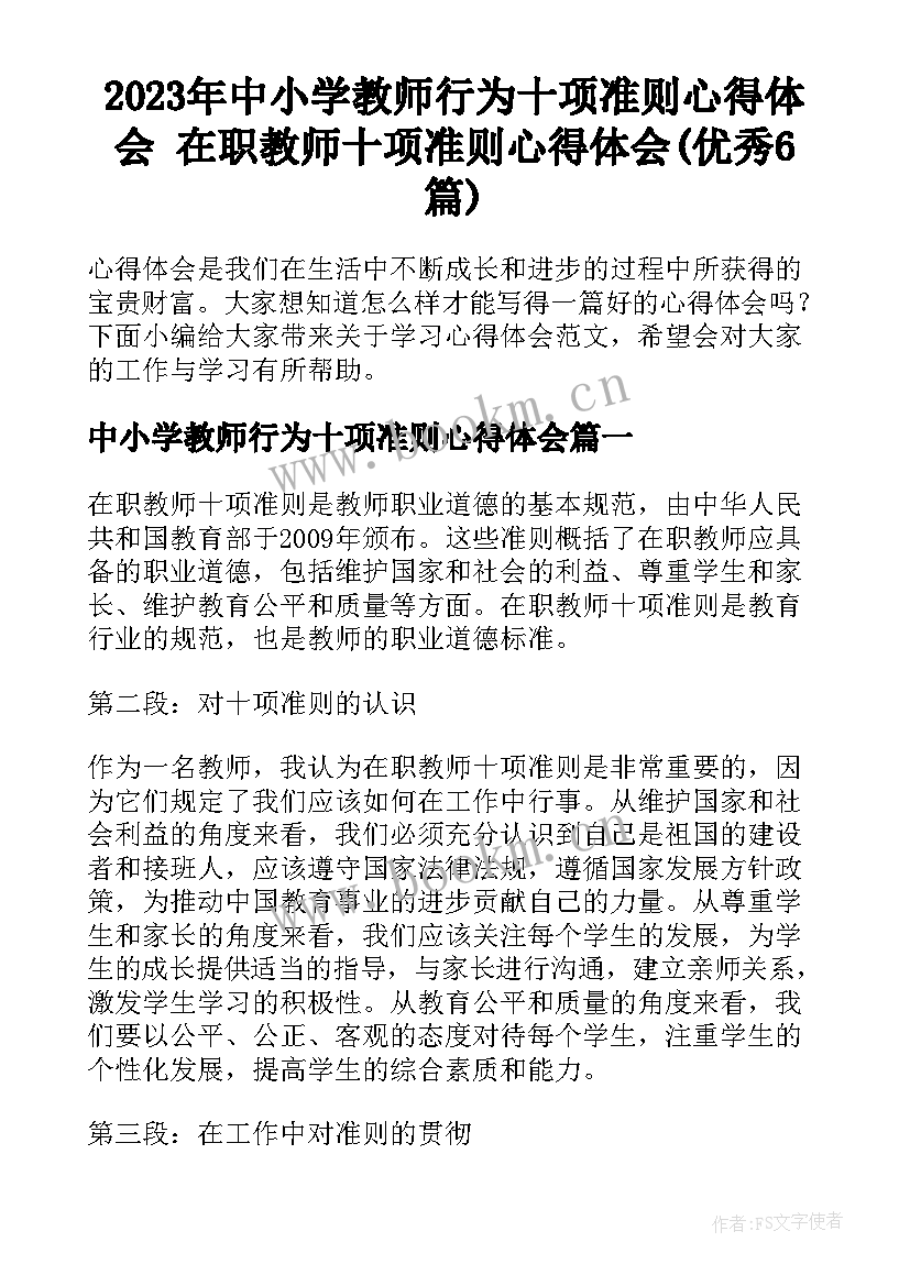 2023年中小学教师行为十项准则心得体会 在职教师十项准则心得体会(优秀6篇)