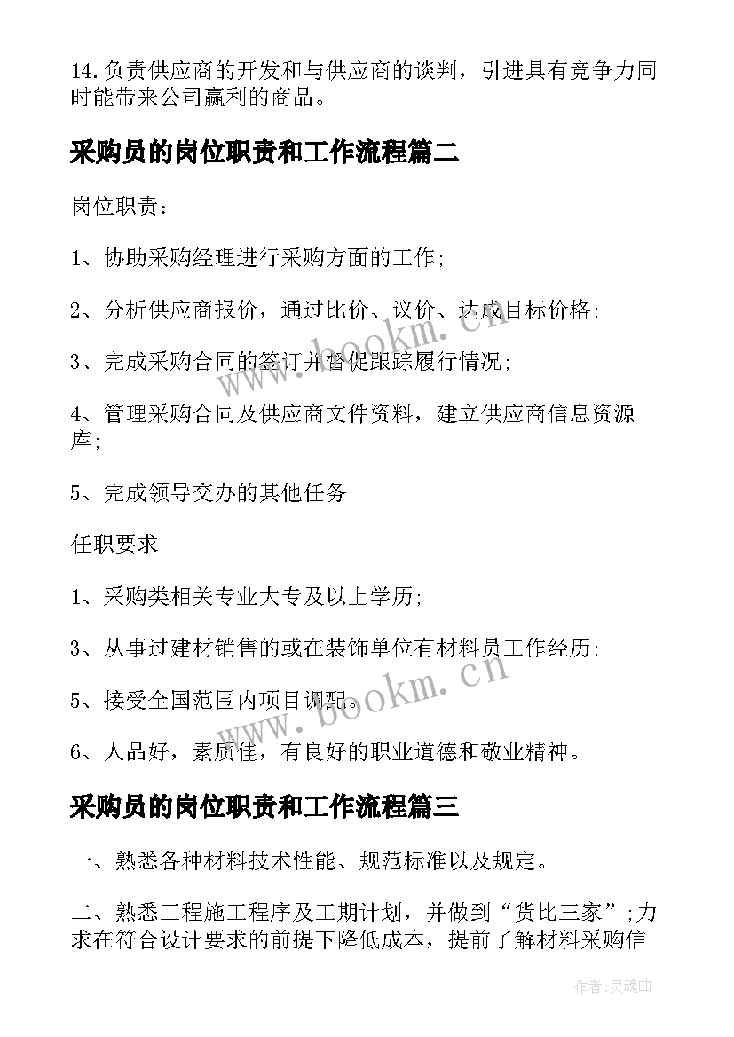 最新采购员的岗位职责和工作流程 材料采购员的主要工作职责(通用5篇)