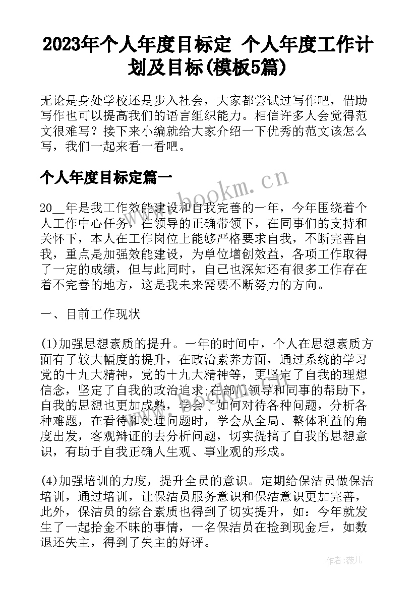 2023年个人年度目标定 个人年度工作计划及目标(模板5篇)