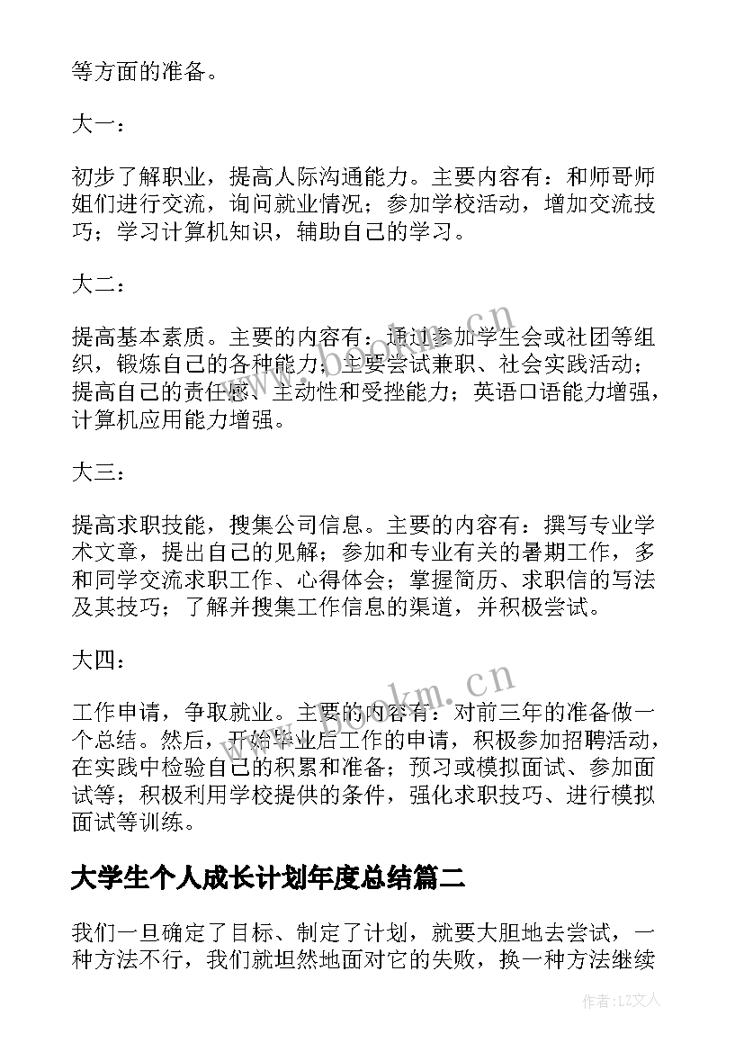 大学生个人成长计划年度总结(实用5篇)