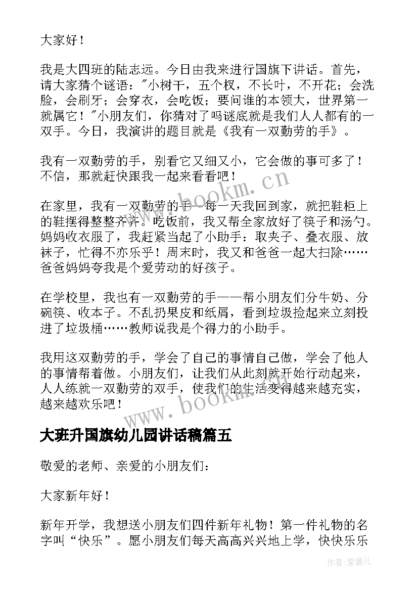 2023年大班升国旗幼儿园讲话稿(实用7篇)