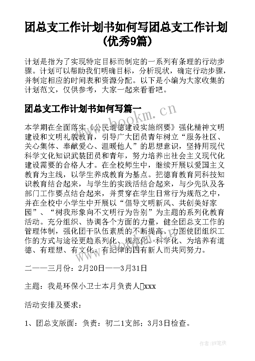 团总支工作计划书如何写 团总支工作计划(优秀9篇)