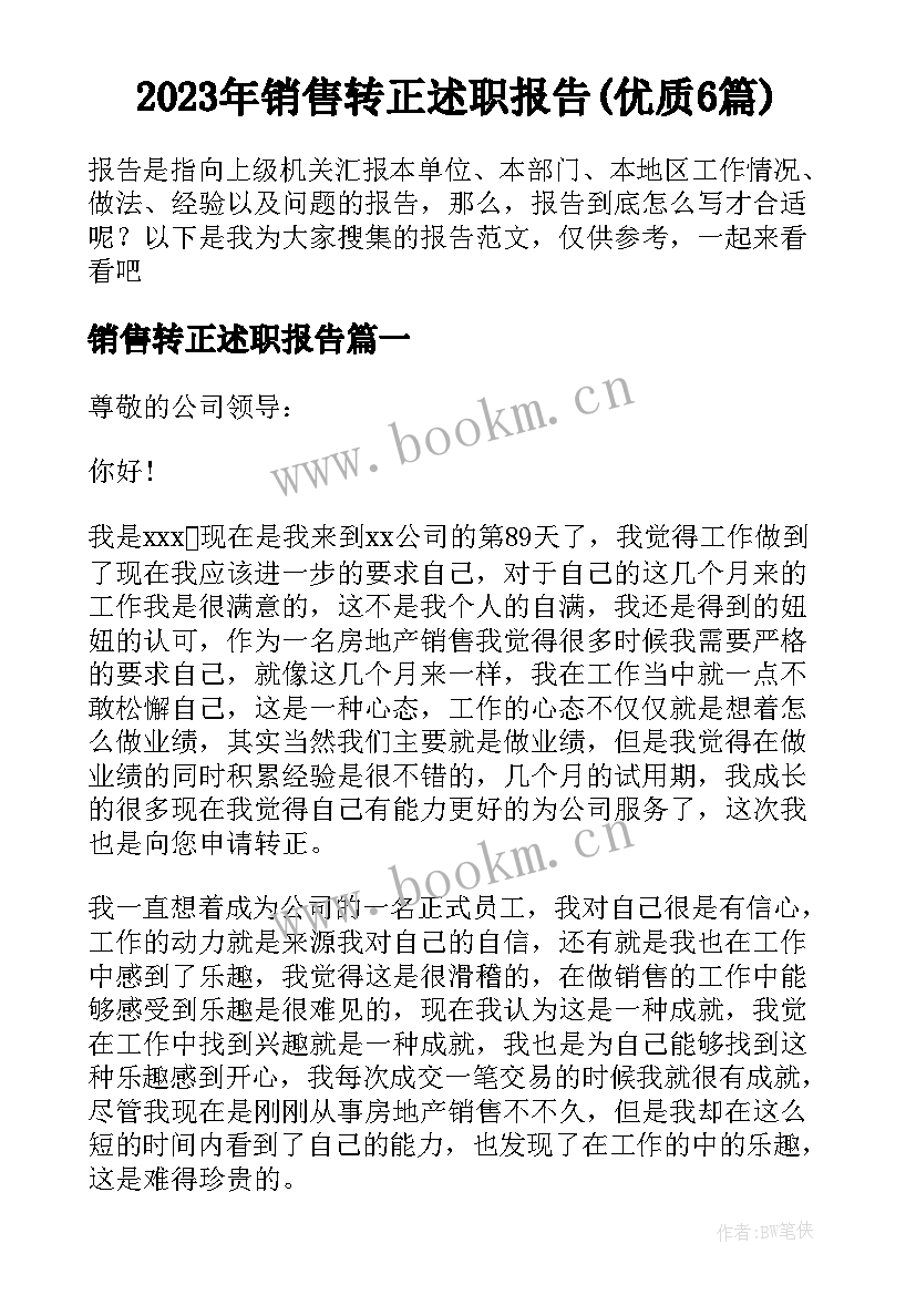 2023年销售转正述职报告(优质6篇)