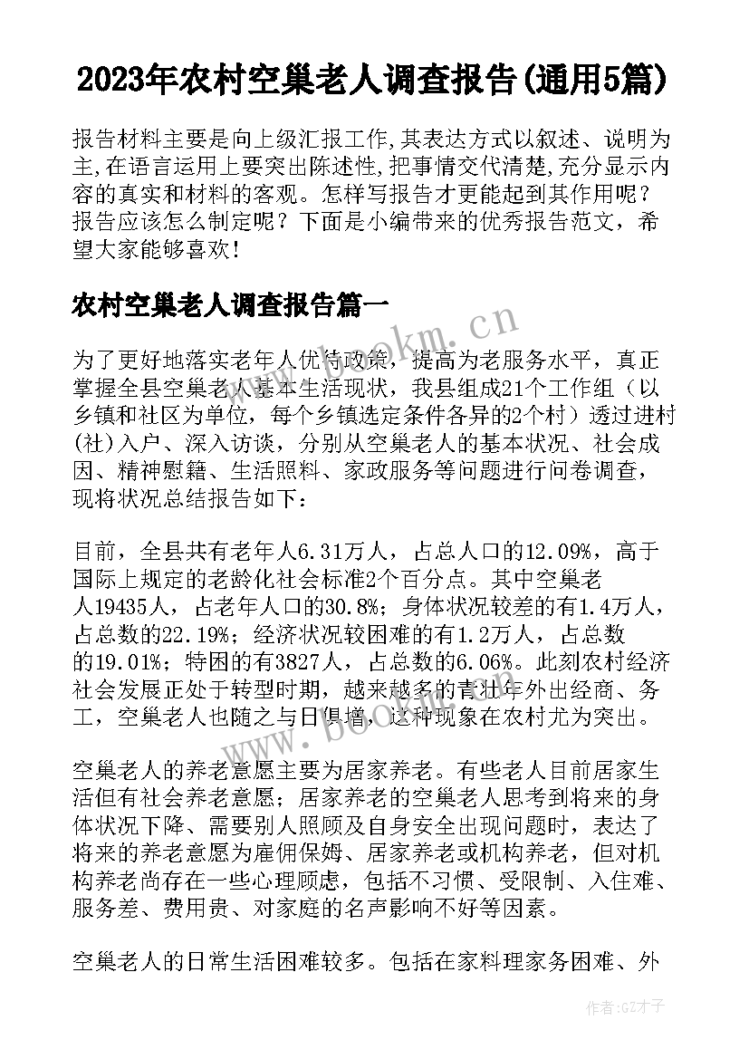 2023年农村空巢老人调查报告(通用5篇)