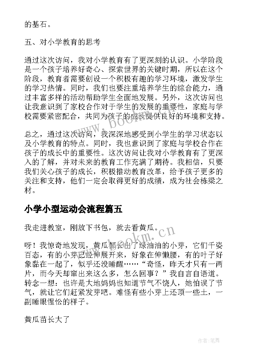 最新小学小型运动会流程 访小学心得体会(汇总10篇)