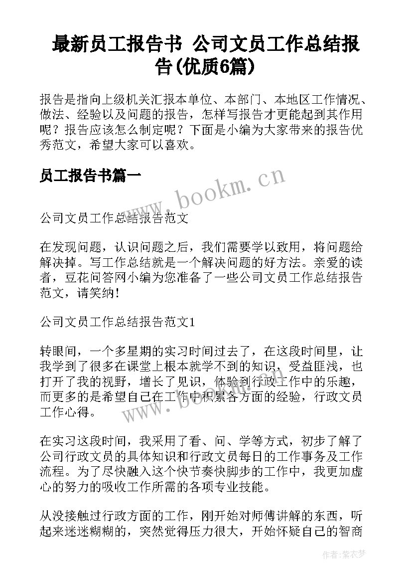 最新员工报告书 公司文员工作总结报告(优质6篇)