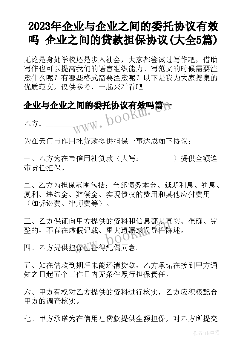 2023年企业与企业之间的委托协议有效吗 企业之间的贷款担保协议(大全5篇)