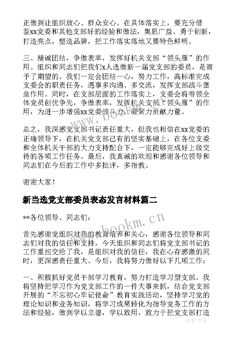 最新新当选党支部委员表态发言材料(精选5篇)