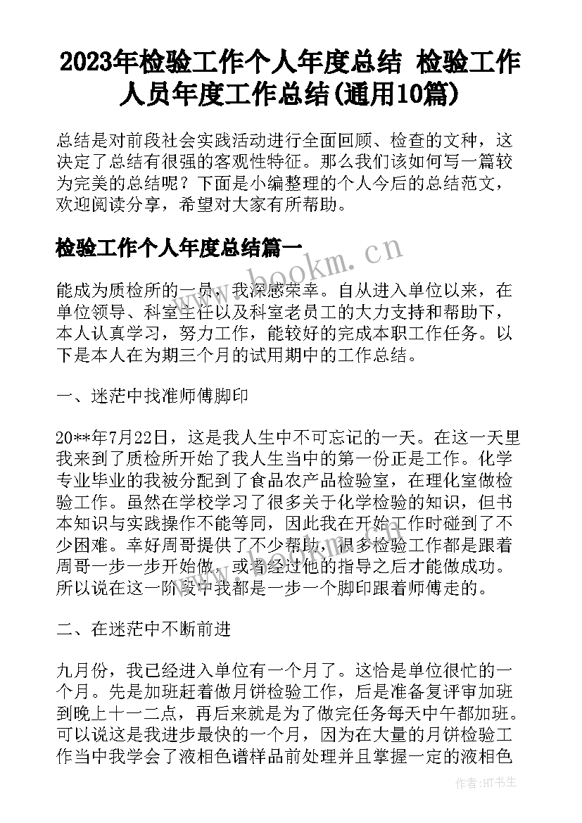 2023年检验工作个人年度总结 检验工作人员年度工作总结(通用10篇)