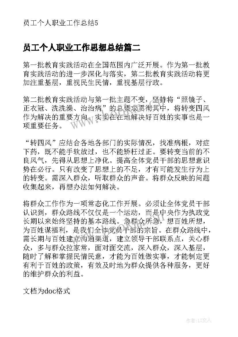 员工个人职业工作思想总结(汇总5篇)